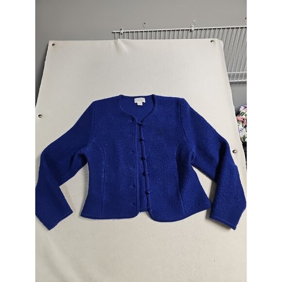 Lands' End size 12  Women’s Royal Blue 100% Wool Knit Cardigan Sweater Button - Picture 1 of 8
